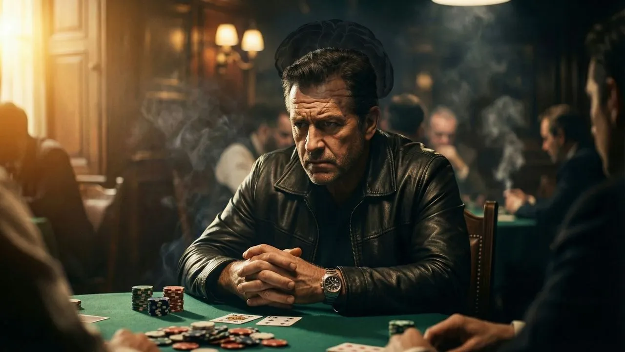 Pokerspelare i djup koncentration vid bordet